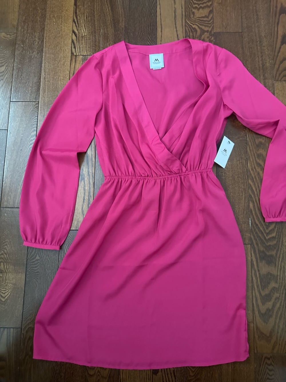 Madison Fuchsia Wrap-Front Long Sleeve Dress